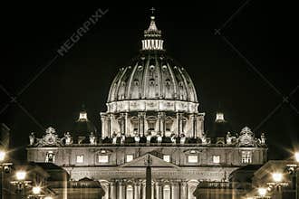 St. Peters Dome Basilica in Rome, Italy. Papal seat. Vatican City.