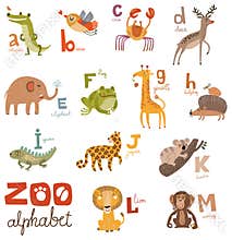 Bright Alphabet set letters with cute animals