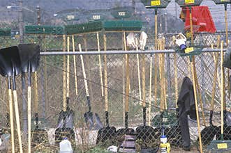 A designated tool area for river cleanup on Earth Day