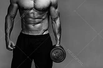 Muscular bodybuilder guy close up monochrome