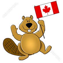 Canada Day Beaver Holding Flag