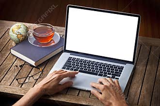 Hands Laptop Computer Desk Home Office