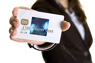 Businesswoman showing visa credit card