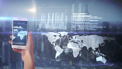 Hand using apps on smartphone