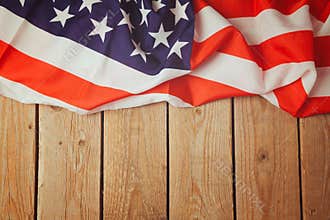 United States of America flag on wooden background. 4th of july celebration