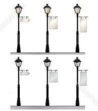 Street lamp set. street lights with advertising sign