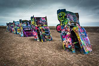 The Cadillac Ranch, along Historic Route 66 in Amarillo, Texas.