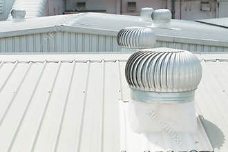 Architectural detail of metal roofing on commercial construction