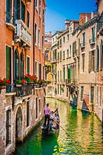 Gondola on canal in Venice, Italy