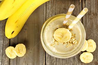 Banana oatmeal smoothie above view