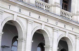 Treasury Building sign, central reserve bank budget finance
