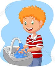 Cartoon boy washing hand