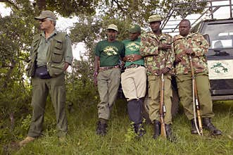 Dr. Karmari, a veterinarian and group working to find snares capturing animals in Tsavo National Park in Kenya, Africa