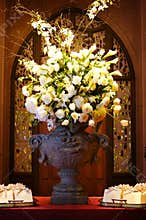 Beautiful wedding flowers inside a church