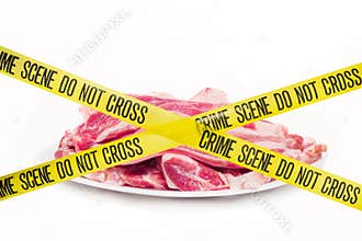 Meat crime scene concept against white background