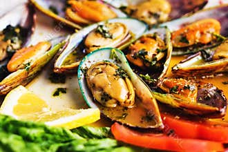Steamed mussels on a plate