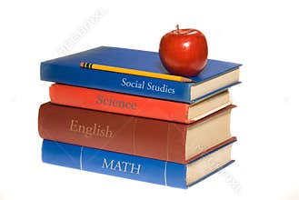 School books and apple