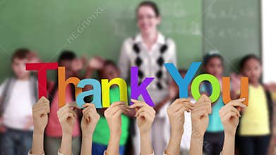 Hands holding up thank you