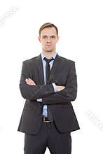 Body language. man in business suit isolated white