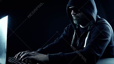 Hacker hacking bank computer security system