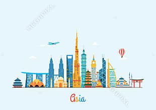 Asia skyline. Travel and tourism background.