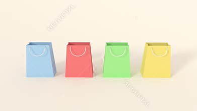 Colorful shopping bags with sale text commerce 3d animation