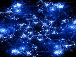 Blue glowing quantum fractal patterns
