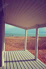 Beach house porch white vintage filter background