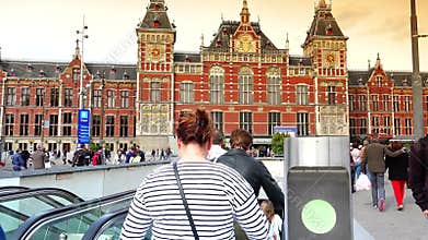 AMSTERDAM, NETHERLANDS :Amsterdam Central Train Station in Amsterdam.ULTRA HD 4k, real time
