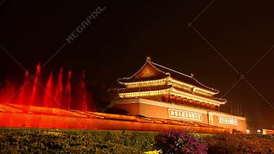 Forbidden City in Beijing China,Tiananmen & fountain at night,national day.