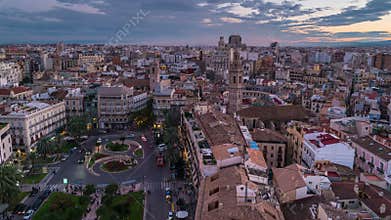 Aerial view of Valencia, Spain at night