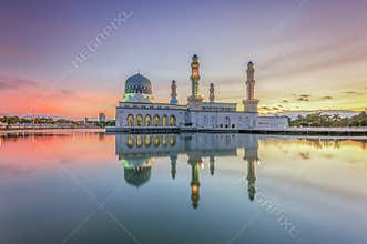 Bbeautiful sunrise at Kota Kinabalu City Mosque Sabah Borneo, Malaysia