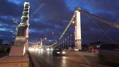 Night traffic on the Crimean bridge in Moscow