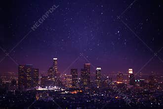 Beautiful night cityscape view of Los Angeles, US