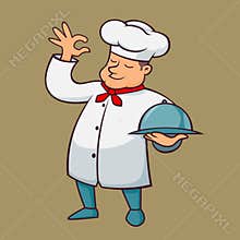 Fat Chef Carry a Food Tray