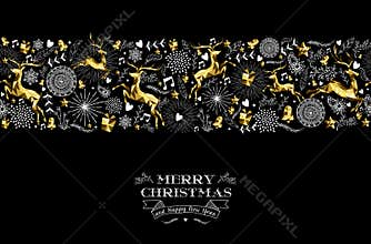 Merry christmas new year label pattern gold deer