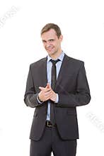 Body language. man in business suit isolated white