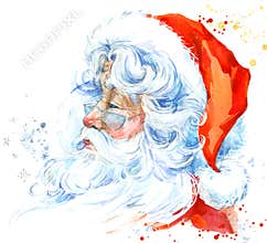 Watercolor Santa Claus. Santa Claus Christmas background. New Year background.