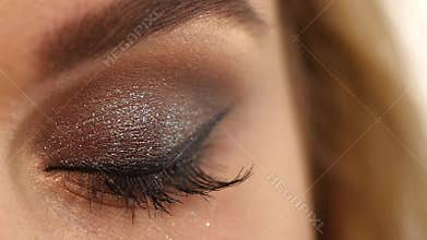 Eyelashes. Cosmetic Eyeshadow. close up, Slow