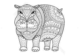 Hand drawn zentangle hippopotamus for coloring book for adult, tattoo, shirt design and other decorations