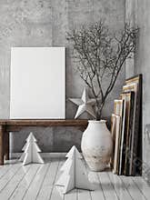 Mock up poster frames in hipster interior background,
