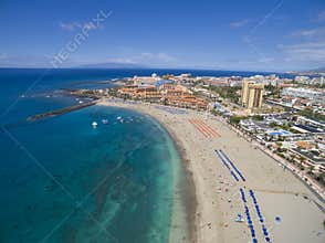 Aerial shot of beach and ocean in Adeje Playa de las A