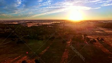 Prairie pasture land at sunset