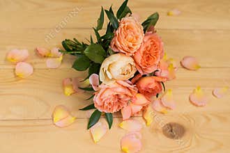 Peach wedding bouquet of david austin roses