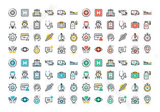Flat line colorful icons set of healthcare and medicine