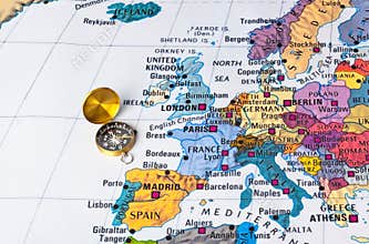 Europe map and compass