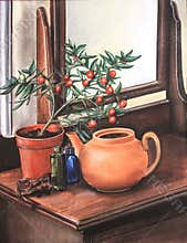 Teapot still life pastel illustration