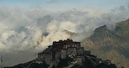 4k Potala Palace in the morning,mountains surrounded by clouds.