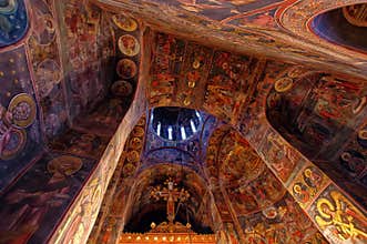 Orthodox church - Interior of Cozia Monastery, landmark attraction in Romania