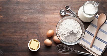 Rustic Baking Ingredients Wood Background